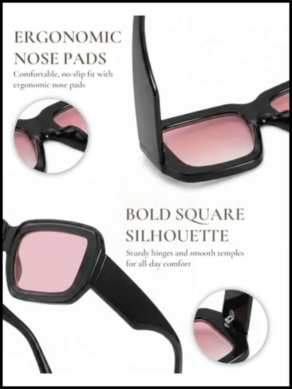 Oversized Chunky Square Sunglasses UV400 Protection Trendy Shades for Travel